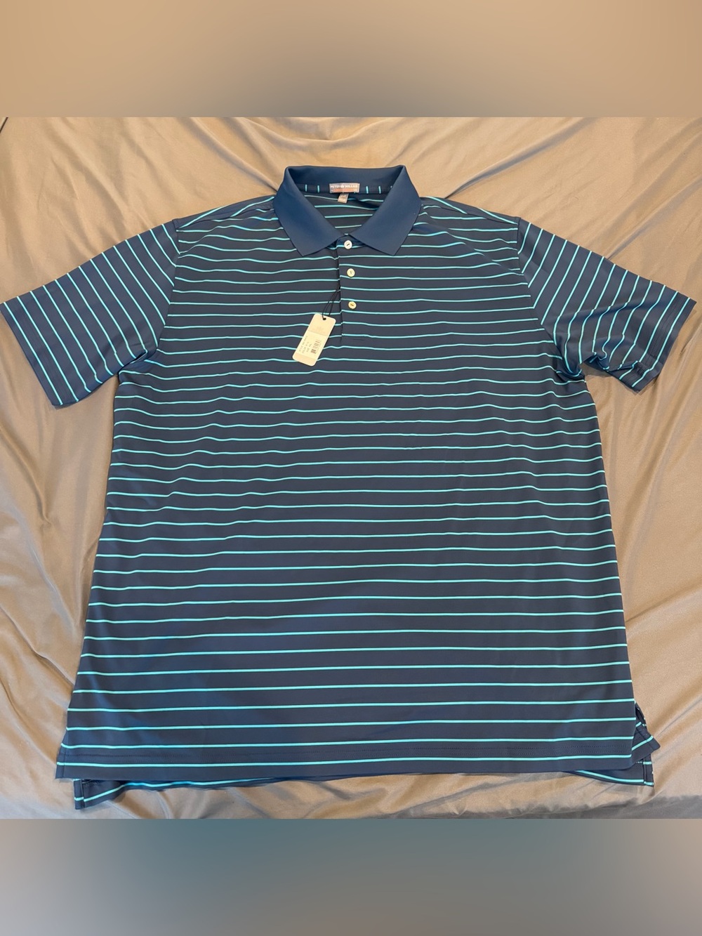 NWT Peter Millar Golf Shirt Polo Summer Comfort Striped XXL Blue Logo